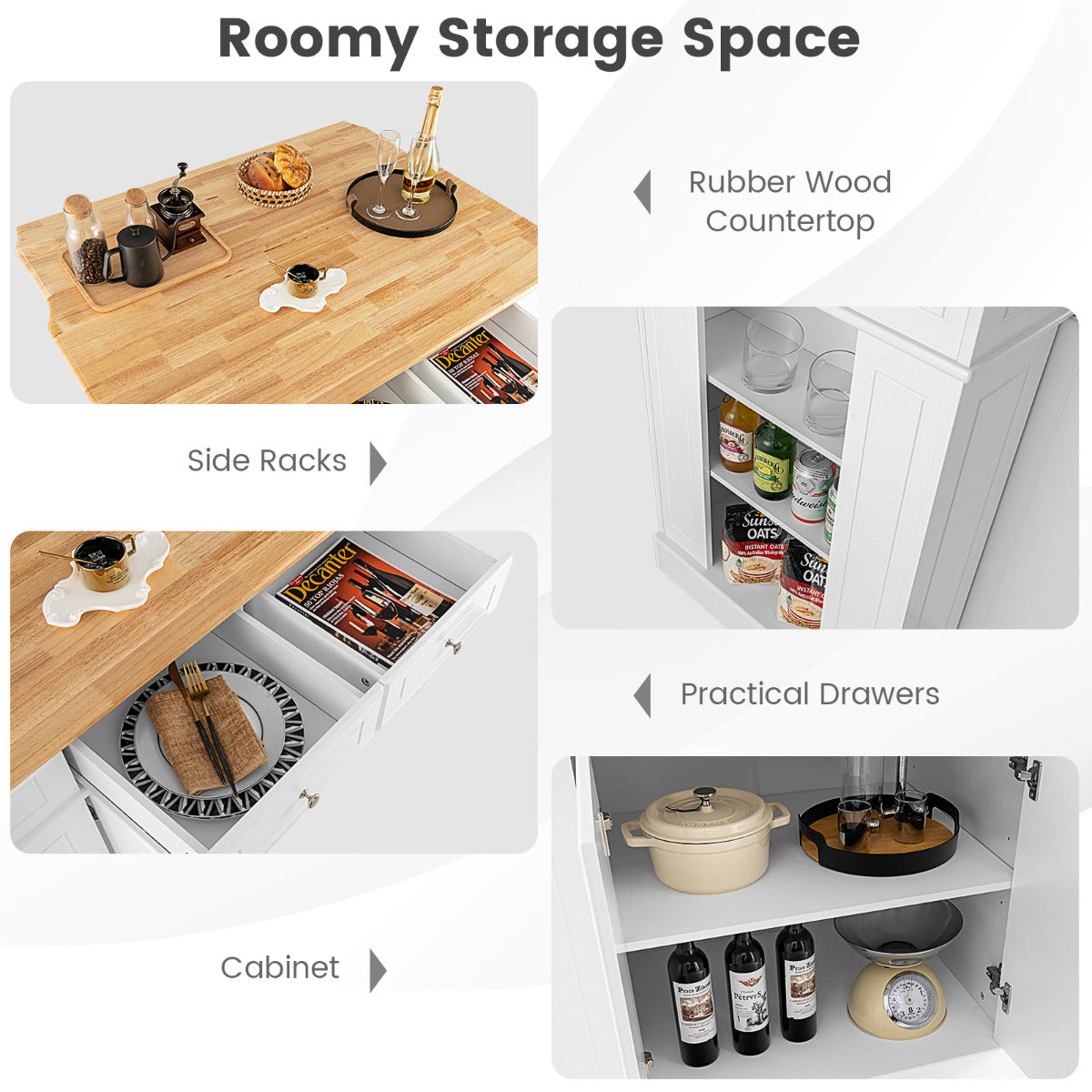 LIVSK Keukentafel met Inklapbaar Werkblad - Verstelbare Planken - Handige Laden en Kast - 120 x 61 x 92 cm - Wit