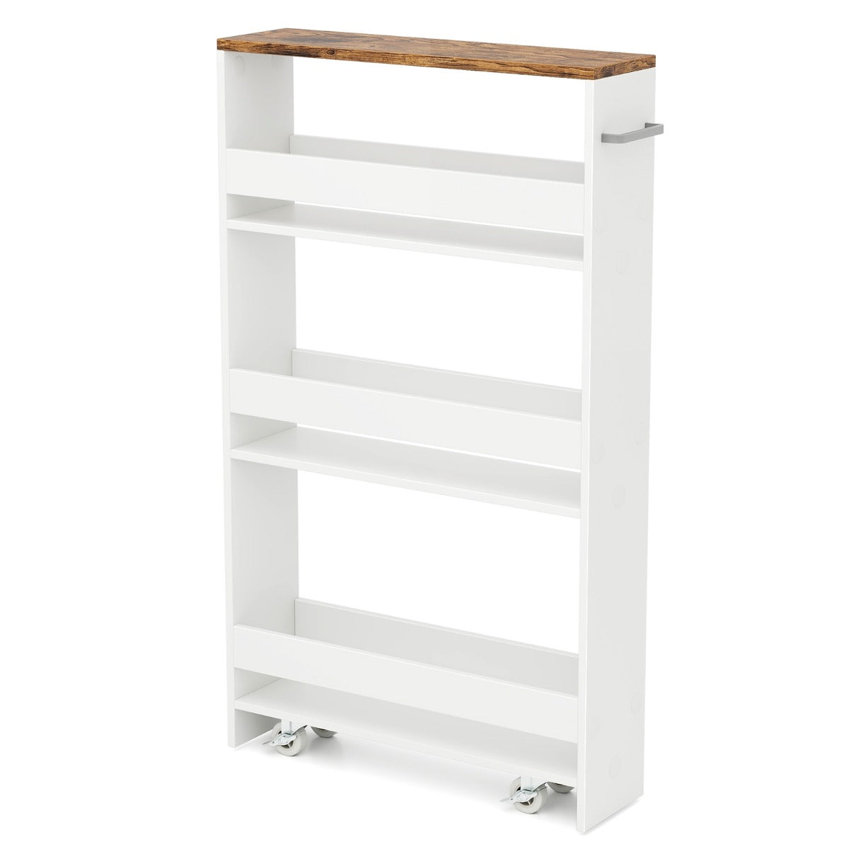 Livsk costway keukenkast keukeneiland met niswagen 13 cm breed 4 planken keukenwagen wit 1 1