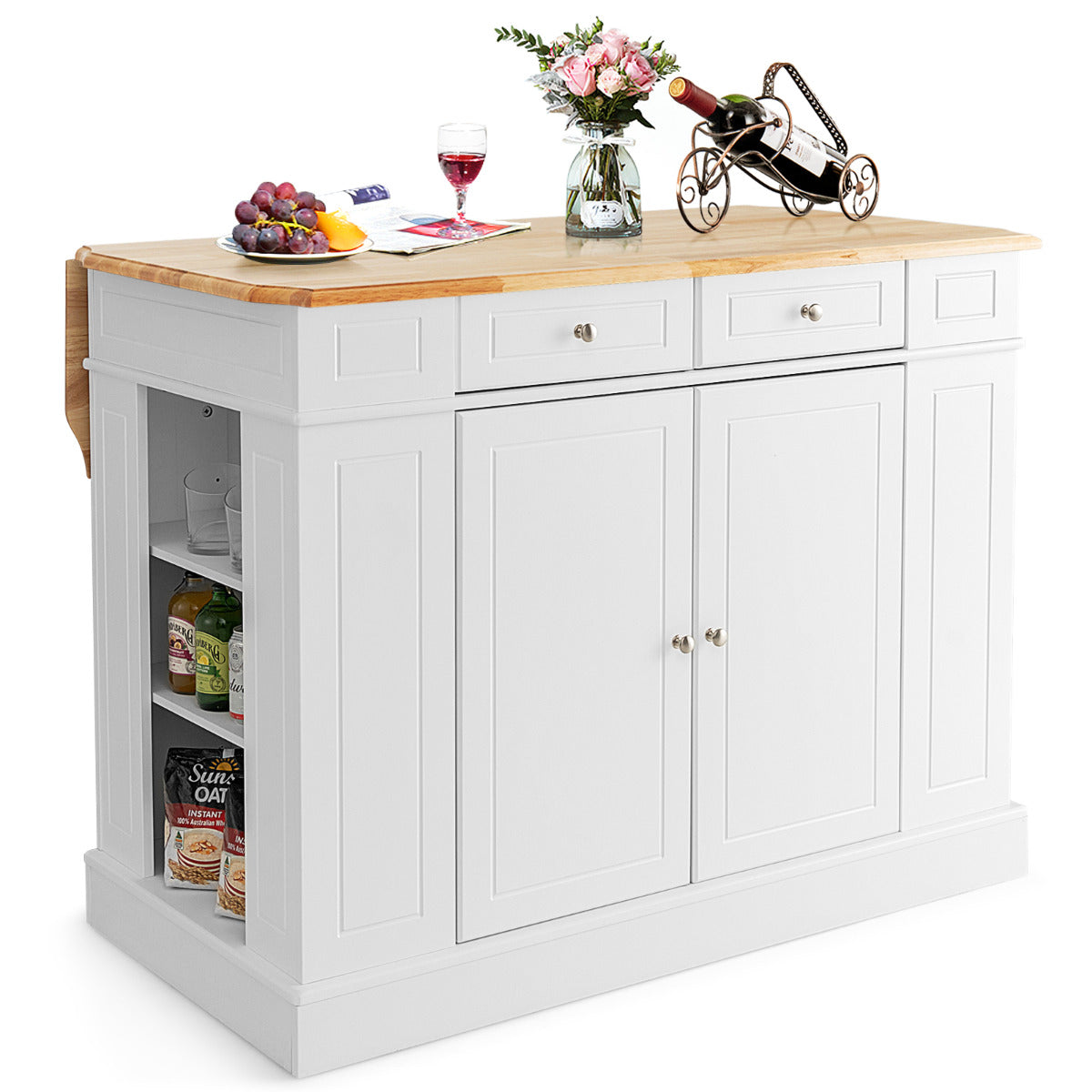 Livsk costway keukenkast keukeneiland met niswagen 13 cm breed 4 planken keukenwagen wit
