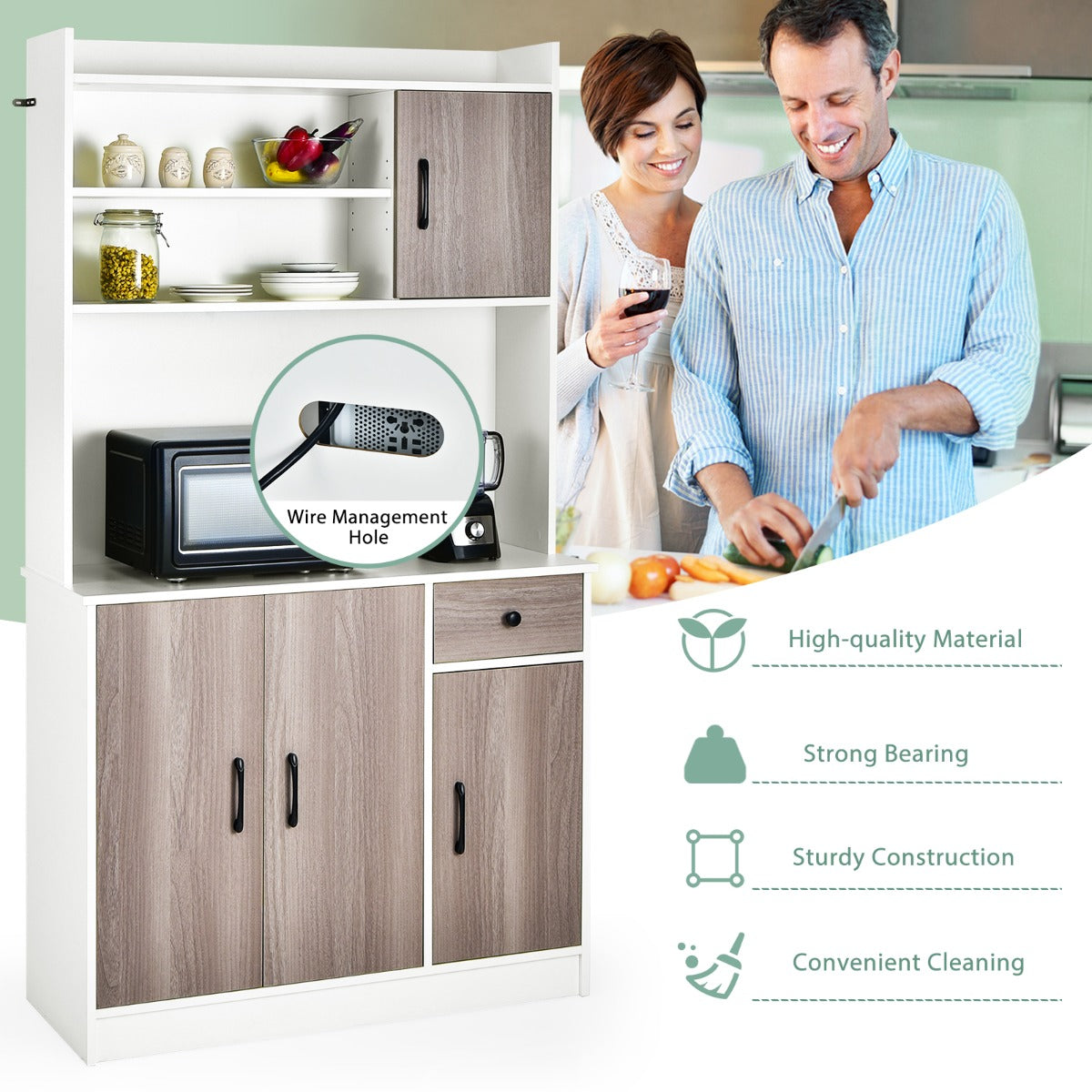 LIVSK Keukenkast met Oplaadstation - 9 Planken en Ruim Werkblad - Verstelbare Planken - Modern Design - 100 x 40 x 180 cm - Wit +