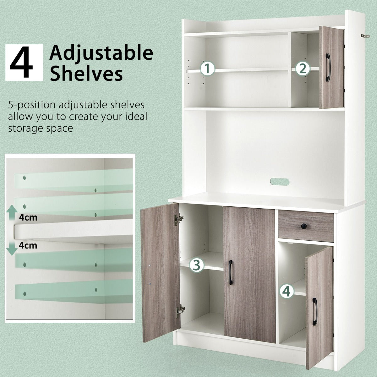 LIVSK Keukenkast met Oplaadstation - 9 Planken en Ruim Werkblad - Verstelbare Planken - Modern Design - 100 x 40 x 180 cm - Wit +