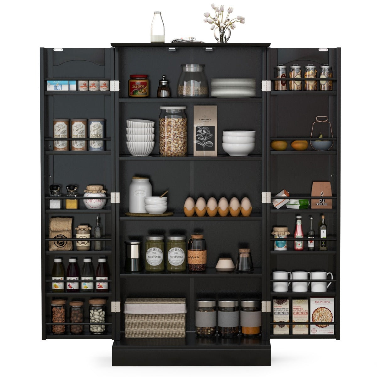 LIVSK Multifunctionele Opbergkast - 17 Verstelbare Planken - Metalen Stangen - Modern en Elegant - 60 x 40 x 120,5 cm - Zwart