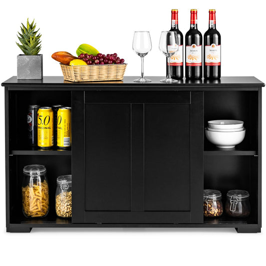 LIVSK Keukenbuffet met Schuifdeuren - Ruime Opbergruimte - Verstelbare Planken - Hoogwaardig MDF - 107 x 33 x 60 cm - Zwart