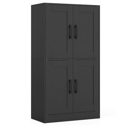 Livsk costway keukenkasten in hout vierdeurs dressoir met verstelbare planken staande opbergkast met kantelbeveiliging zwart