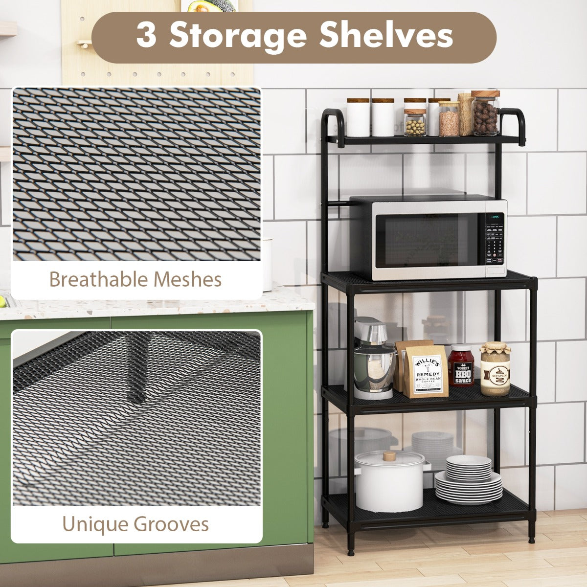 LIVSK Multifunctionele Opbergplank - 4 Laags - Stevig Metalen Frame - Verstelbare Poten - Tot 25 kg per Laag - Zwart
