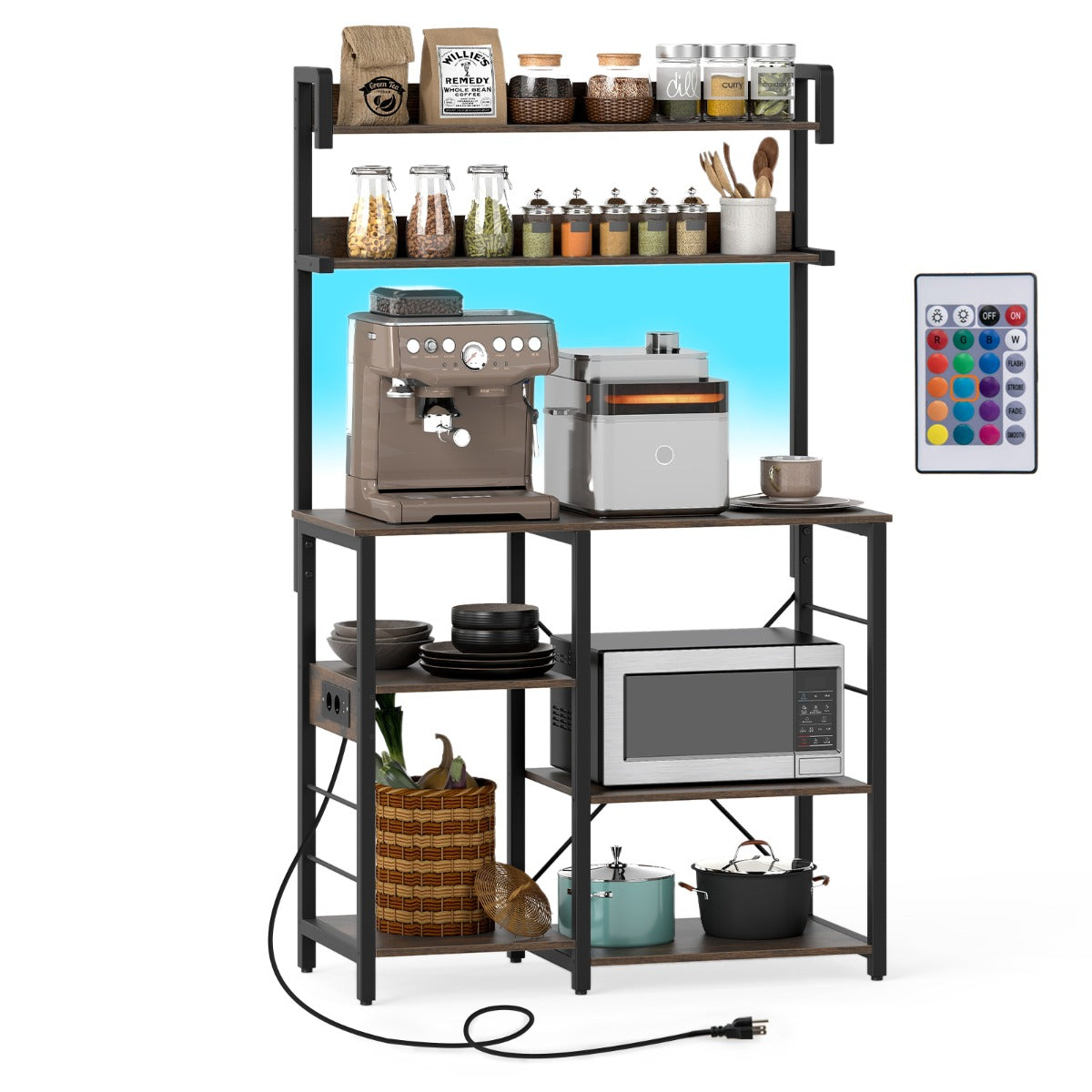 LIVSK Keukenkastje met Oplaadstation - 5-laags met RGB-LED-verlichting - Royale Opbergruimte - Rustiek bruin