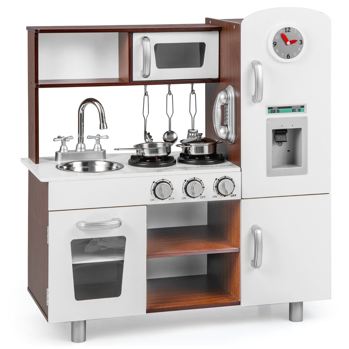LIVSK Kinderkeuken Speelset - Magnetron, Oven, Ijsmaker - Realistische Geluidseffecten - Veilig Ontwerp - 73 x 29 x 81 cm - Wit