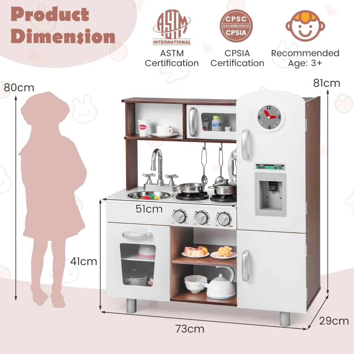 LIVSK Kinderkeuken Speelset - Magnetron, Oven, Ijsmaker - Realistische Geluidseffecten - Veilig Ontwerp - 73 x 29 x 81 cm - Wit