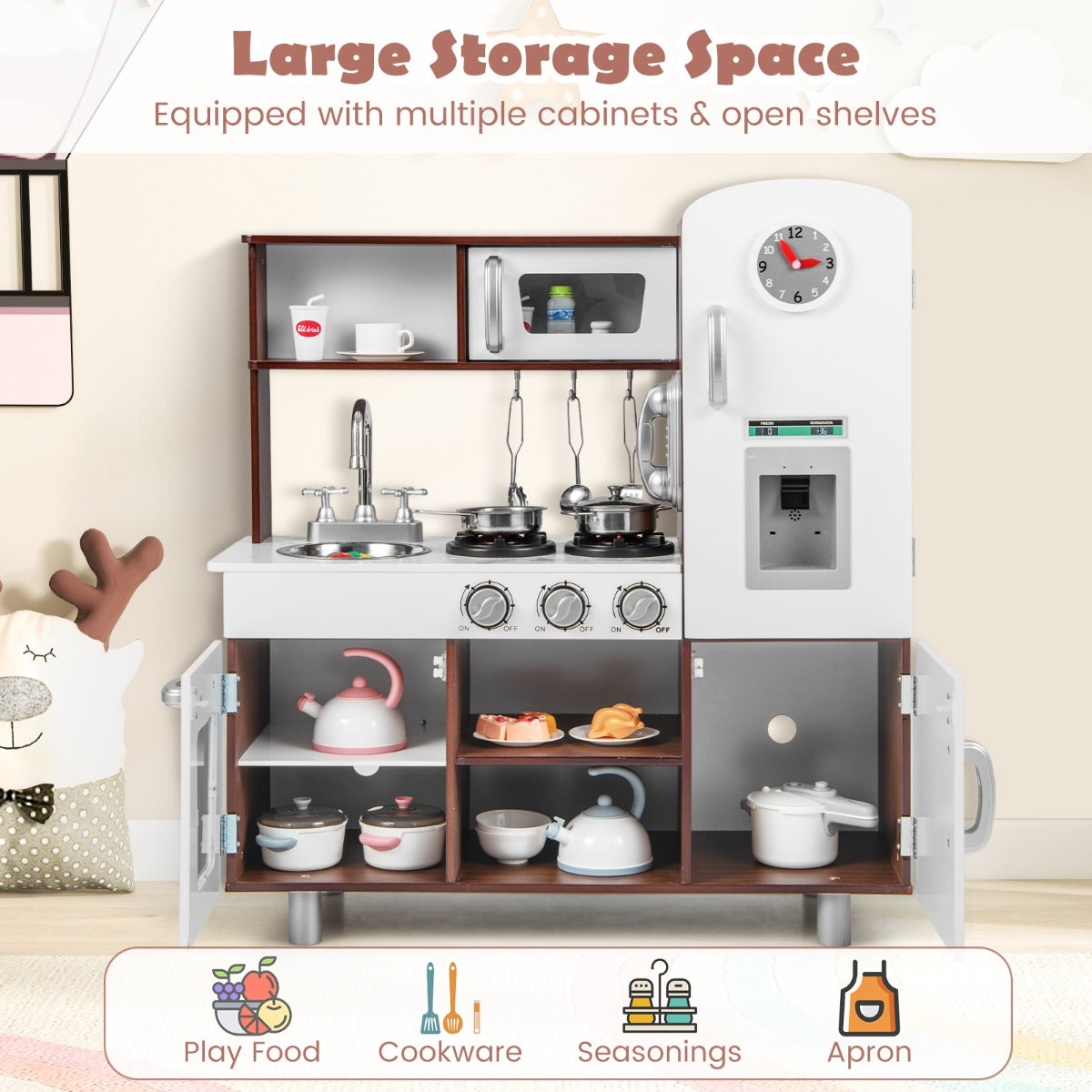 LIVSK Kinderkeuken Speelset - Magnetron, Oven, Ijsmaker - Realistische Geluidseffecten - Veilig Ontwerp - 73 x 29 x 81 cm - Wit