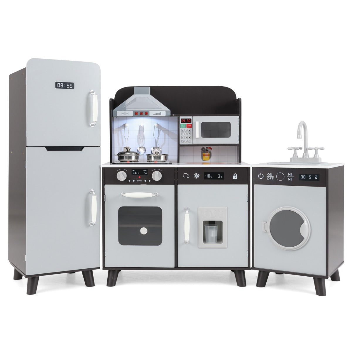 LIVSK Speelkeuken voor Kinderen - Multifunctioneel met Koelkast, Oven en Wasmachine - Realistische Speelervaring - Grijs/Bruin