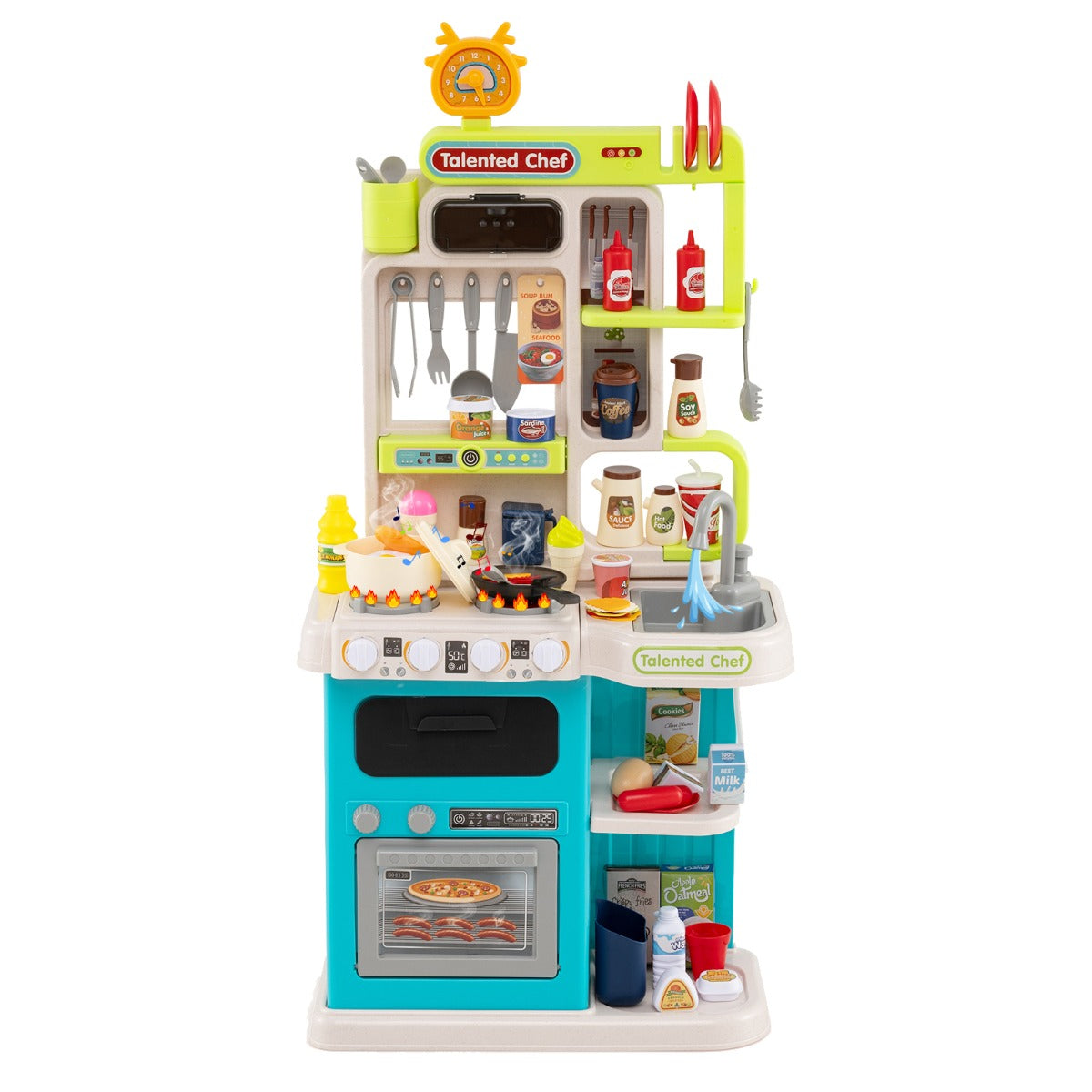LIVSK Kinderspeelkeuken met Realistische Geluiden en Lichtjes - Magnetron, Koelkast, Oven - Inclusief Accessoires - Blauw