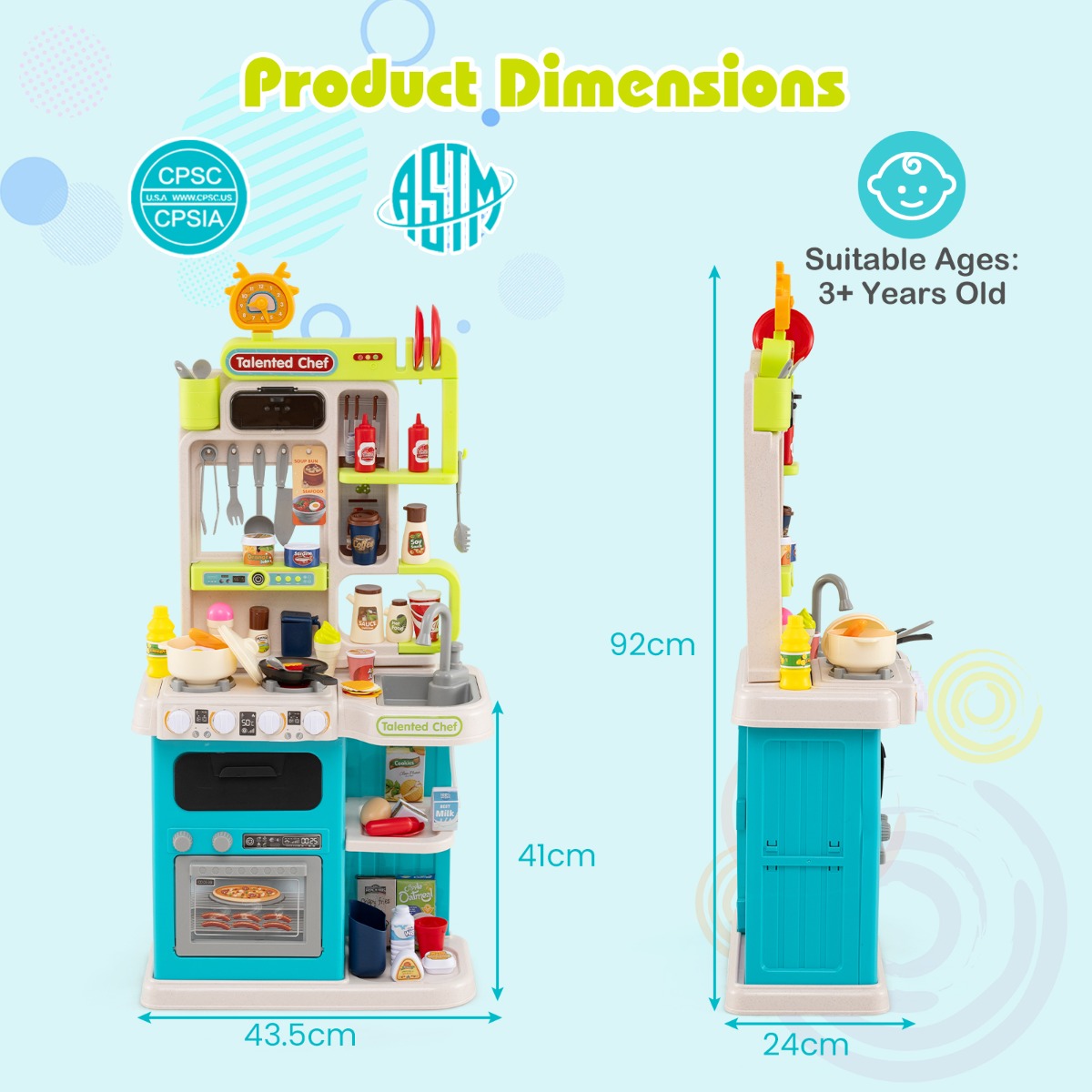 LIVSK Kinderspeelkeuken met Realistische Geluiden en Lichtjes - Magnetron, Koelkast, Oven - Inclusief Accessoires - Blauw