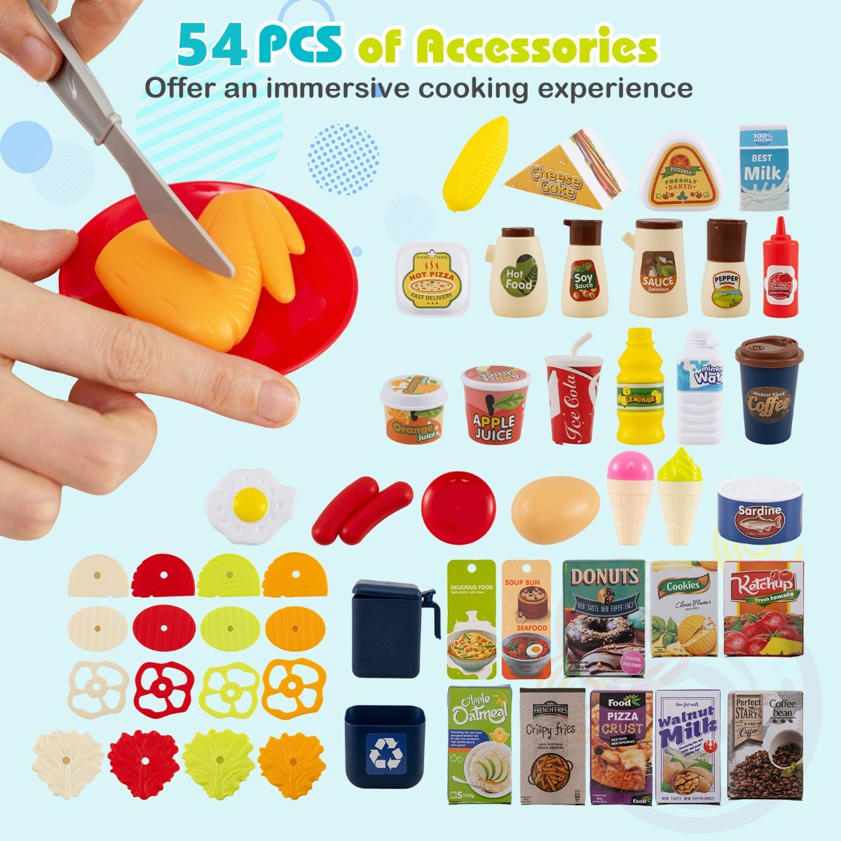 LIVSK Kinderspeelkeuken met Realistische Geluiden en Lichtjes - Magnetron, Koelkast, Oven - Inclusief Accessoires - Blauw