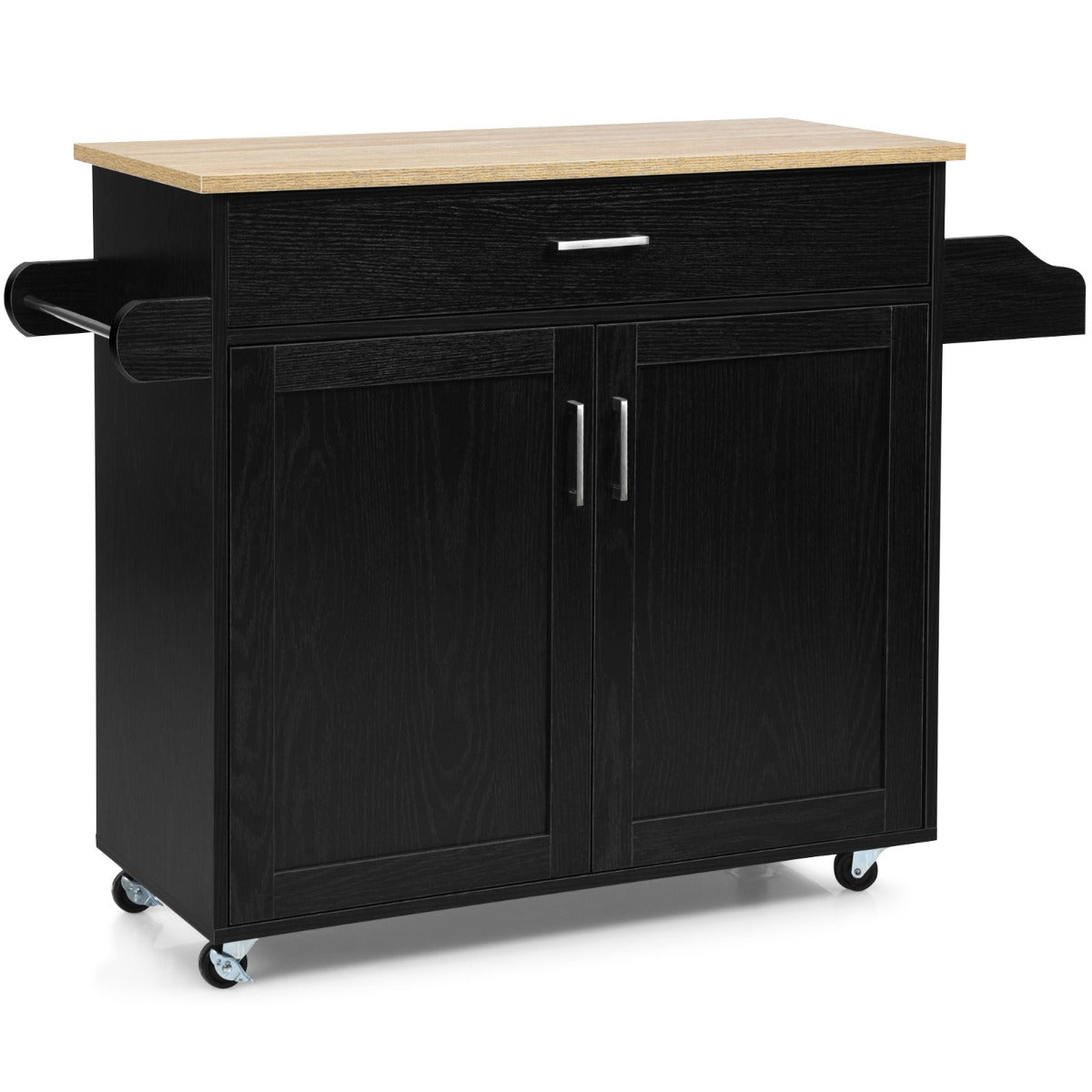 LIVSK Keukentrolley - Verstelbare Plank - Ruim Werkblad - Handdoekenrek - 116 x 40 x 85 cm - Zwart + Natuur