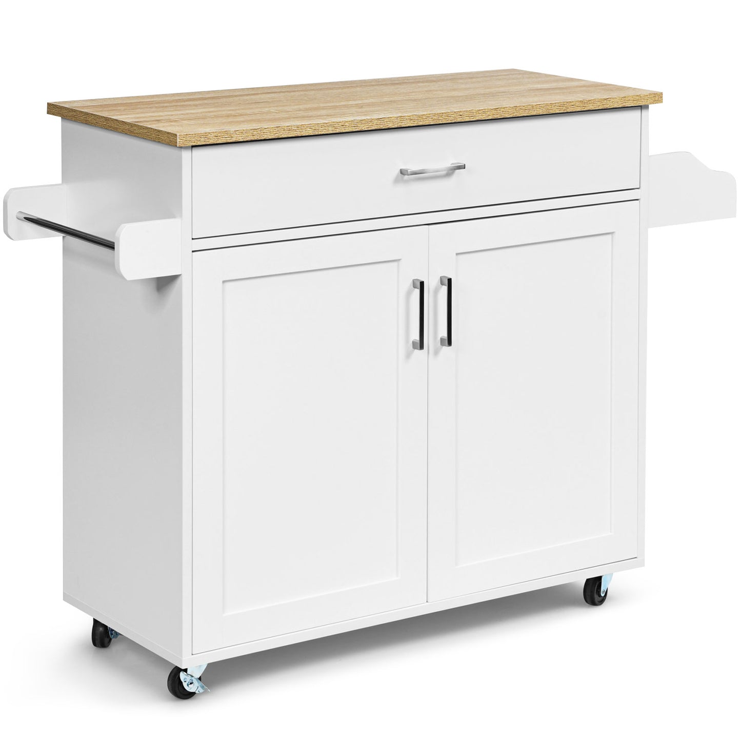 LIVSK Keukentrolley met Handdoekhouder en Kruidenrek - Verstelbare Plank - 4 Zwenkwielen - Ruim Werkblad - 116 x 40 x 85 cm - Wit