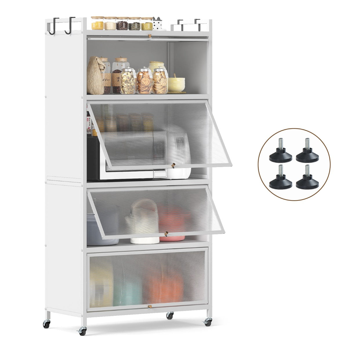 Livsk costway keukentrolley met 5 niveaus en wieltjes vrijstaande hoge kast staande rekken 805 x 40 x 162 cm wit 2