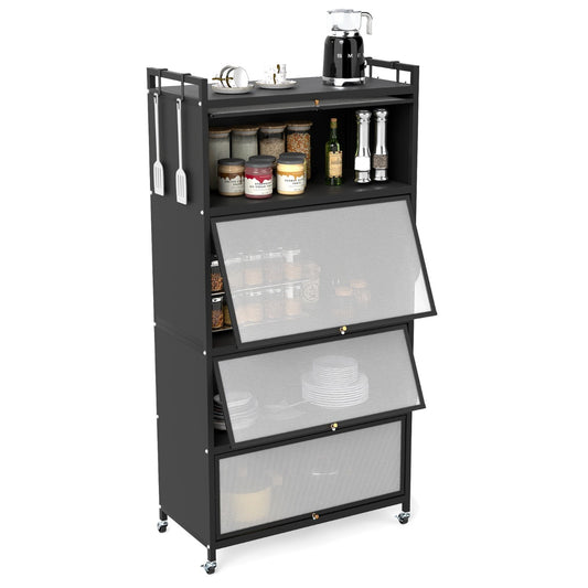 Livsk costway keukentrolley met 5 niveaus en wieltjes vrijstaande hoge kast staande rekken 805 x 40 x 162 cm zwart