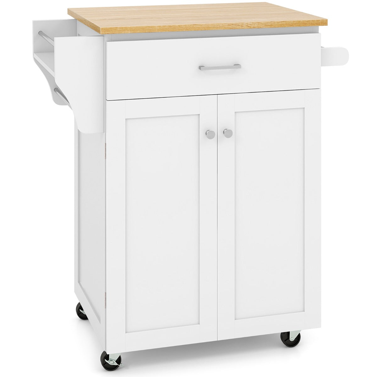 LIVSK Keukentafel op Wielen - Verstelbare Plank - Lade - Kast - Kruiden- en Handdoekhouders - 83 x 48 x 91 cm - Wit