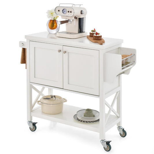 LIVSK Rollende Keukentrolley - Breed Aanrechtblad - Ruime Kast - Handdoekenrek en Kruidenrek - 100 x 38 x 87 cm - Wit