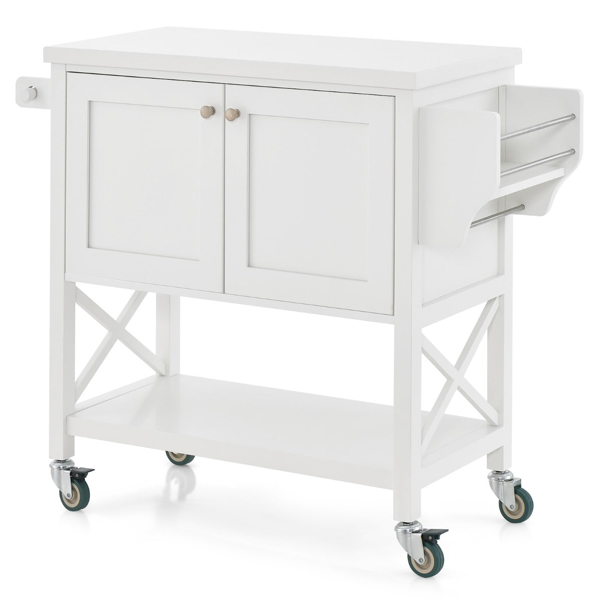 LIVSK Rollende Keukentrolley - Breed Aanrechtblad - Ruime Kast - Handdoekenrek en Kruidenrek - 100 x 38 x 87 cm - Wit