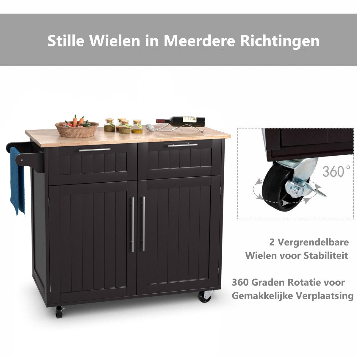 Livsk costway keukenwagen rolling serving trolley met laden en kasten 94 x 455 x 945 cm koffie 4