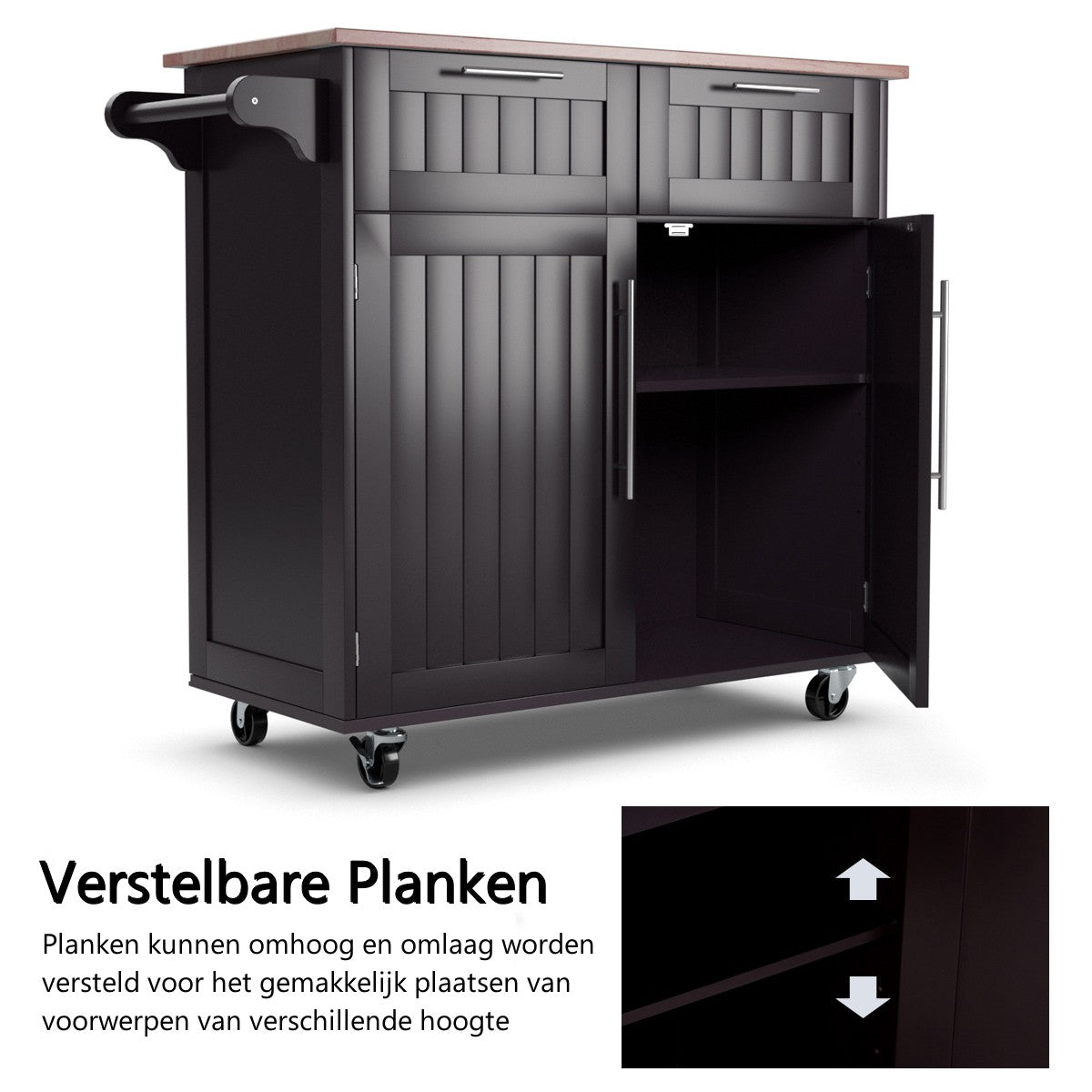 Livsk costway keukenwagen rolling serving trolley met laden en kasten 94 x 455 x 945 cm koffie 6