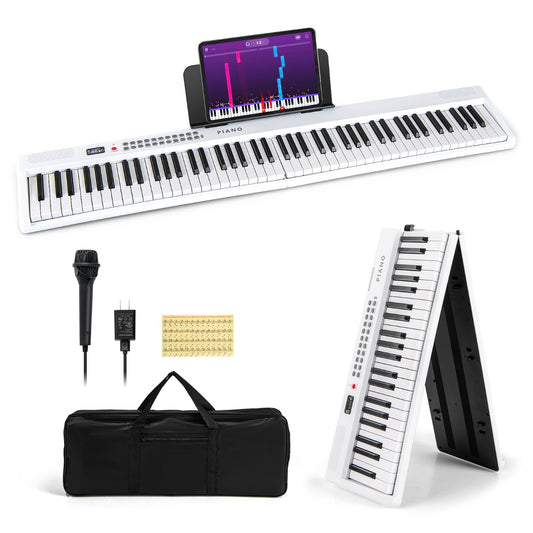 LIVSK Draagbare Keyboard-Piano - Inklapbaar met 88 Toetsen - MIDI - 1000 Ritmes en Klankkleuren - Inclusief Draagtas - Zwart/Wit