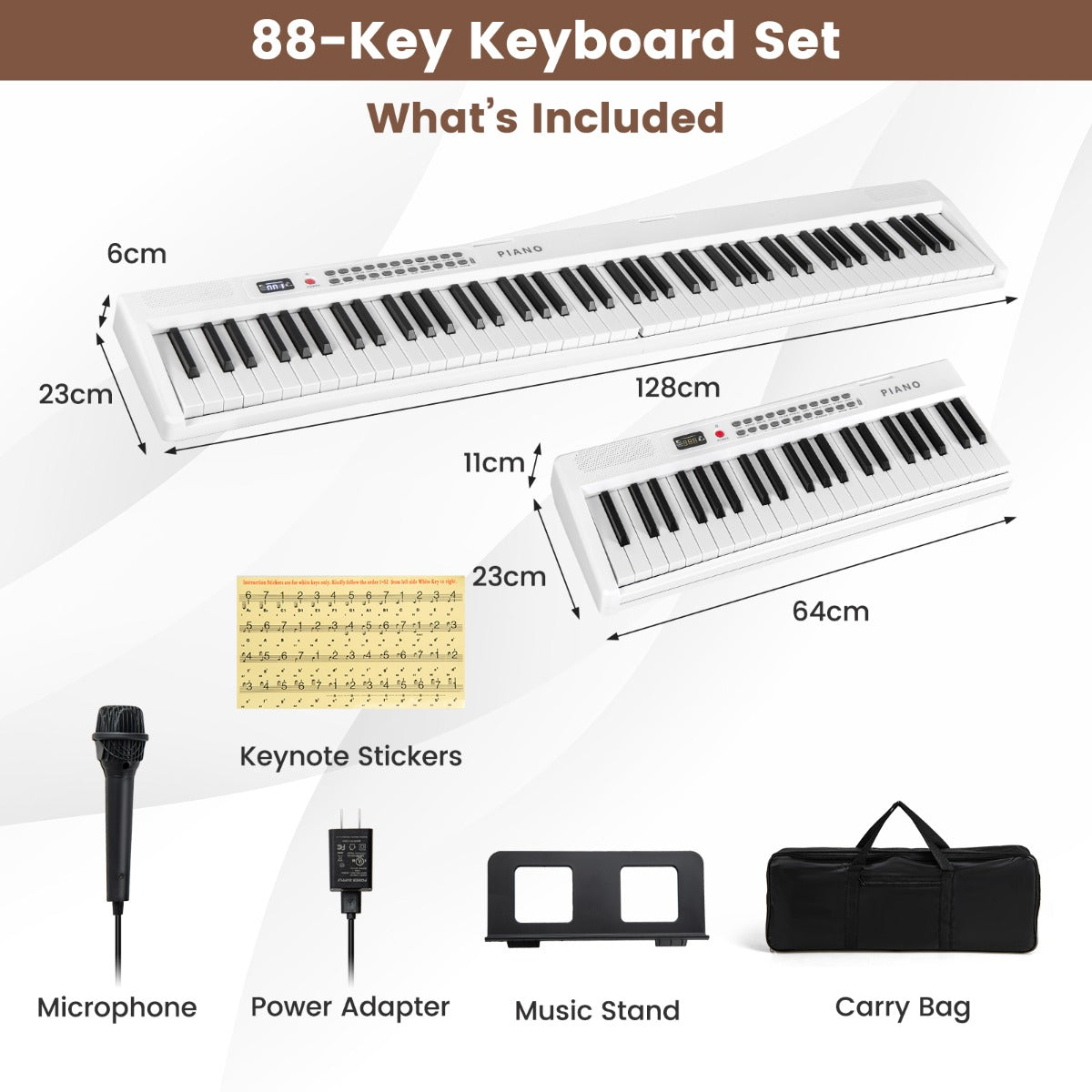 LIVSK Draagbare Keyboard-Piano - Inklapbaar met 88 Toetsen - MIDI - 1000 Ritmes en Klankkleuren - Inclusief Draagtas - Zwart/Wit
