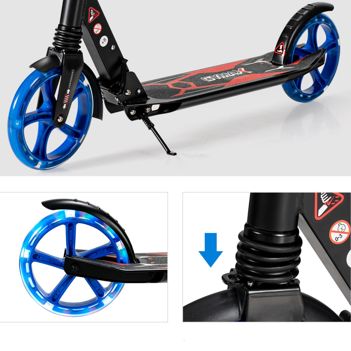 Livsk costway kick scooter voor kinderen led light scooter scooter in hoogte verstelbaar 93 x 43 x 91 106 cm zwart blauw 2