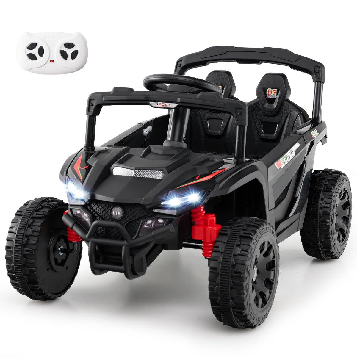LIVSK Elektrische Kinderauto UTV Truck - Afstandsbediening - 12V - 2 motoren - Veiligheidsgordel - Tot 30 kg - Zwart