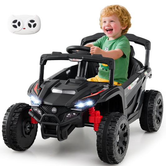 LIVSK Elektrische Kinderauto UTV Truck - Afstandsbediening - 12V - 2 motoren - Veiligheidsgordel - Tot 30 kg - Zwart