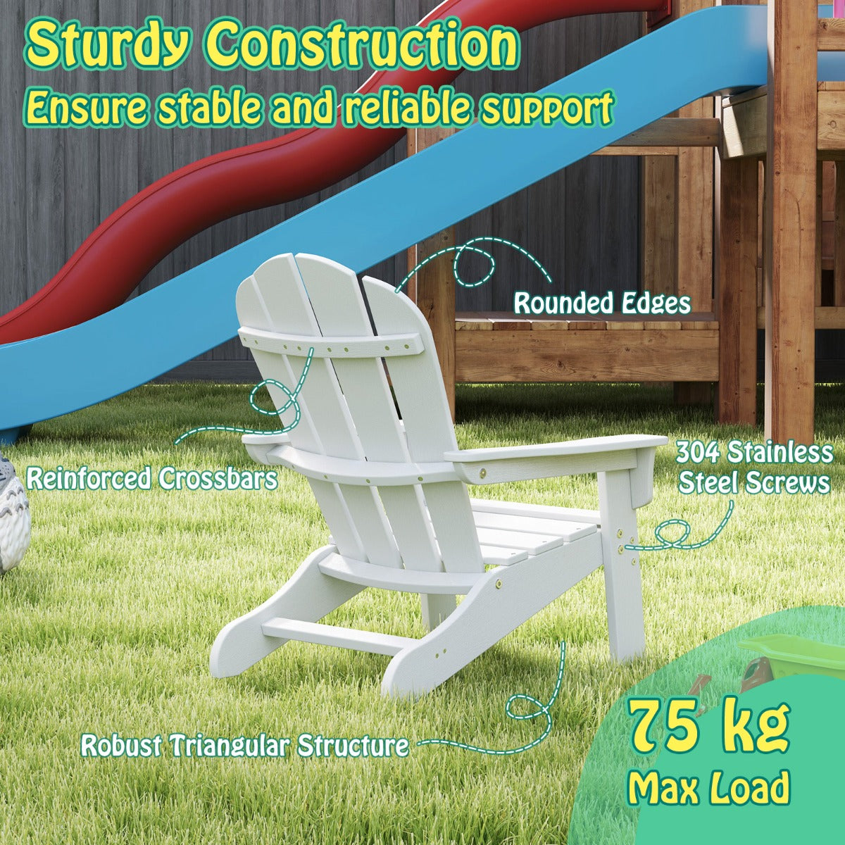 LIVSK Adirondack Kinderstoel - Ergonomische Rugleuning - HDPE Weerbestendig - Voor Binnen en Buiten - Tot 75 kg - Wit
