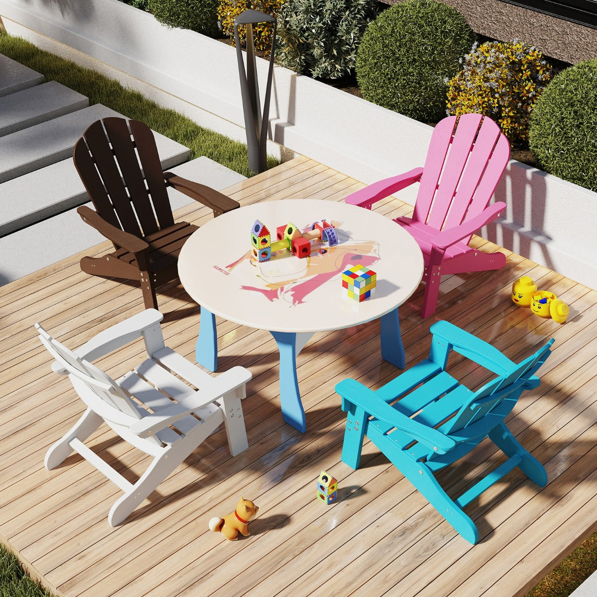 LIVSK Adirondack Kinderstoel - Ergonomische Rugleuning - HDPE Weerbestendig - Voor Binnen en Buiten - Tot 75 kg - Wit