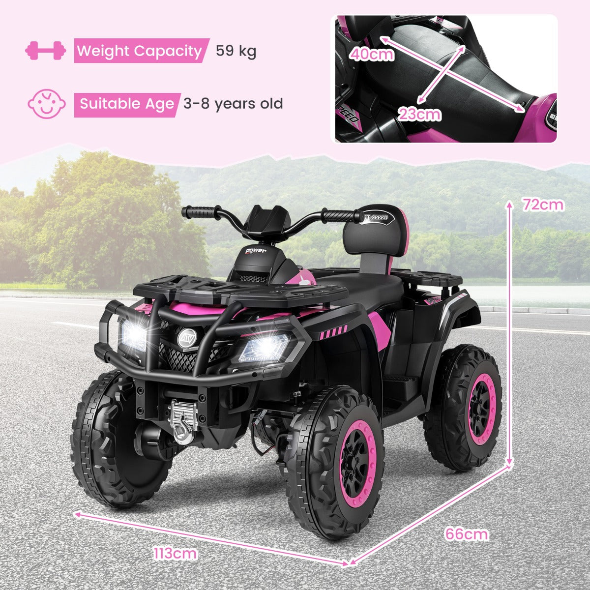 LIVSK Elektrische 2 - zits Kinder - ATV - 4 Motoren - Zachte Start - Interactief Dashboard - Veilig en Comfortabel - Roze