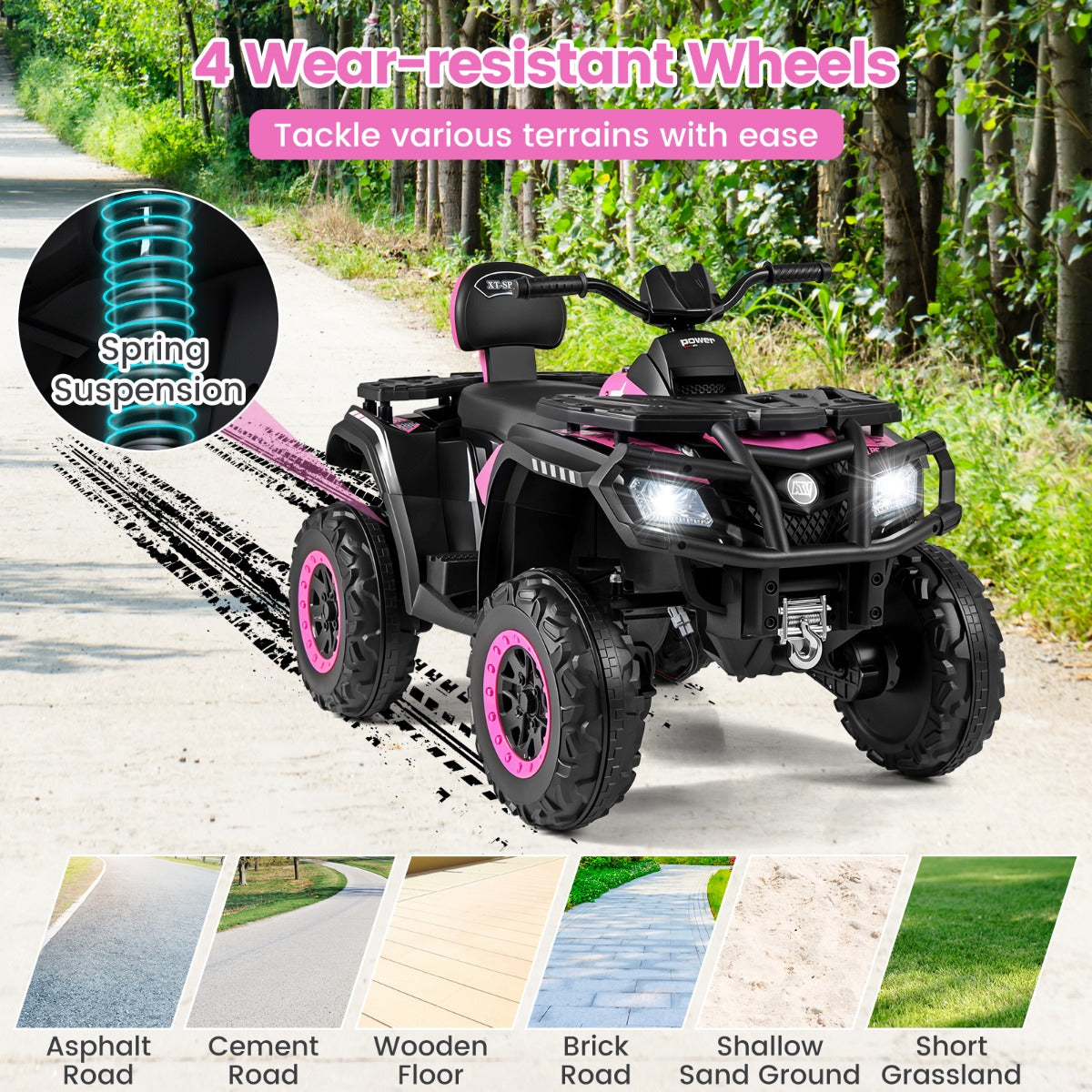 LIVSK Elektrische 2 - zits Kinder - ATV - 4 Motoren - Zachte Start - Interactief Dashboard - Veilig en Comfortabel - Roze