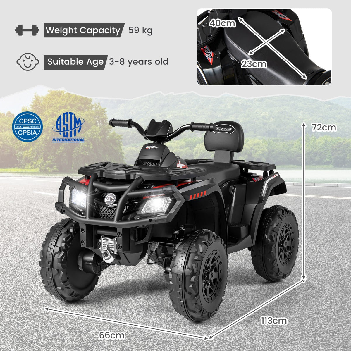 LIVSK Elektrische Kinder - ATV - 2 - zits Quad Voertuig - 24V - 4 Motoren - Zachte Start - Interactief Dashboard - Zwart