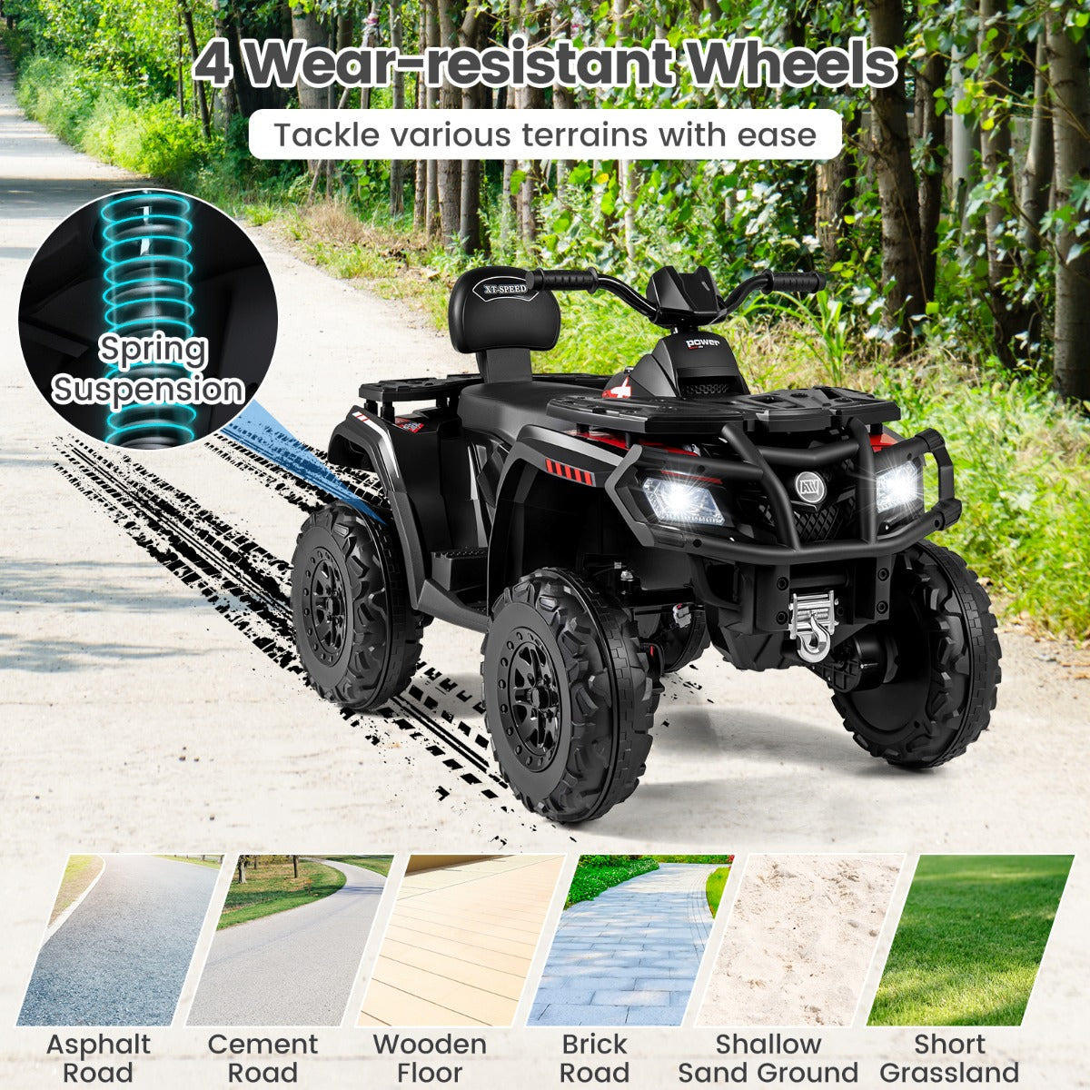 LIVSK Elektrische Kinder - ATV - 2 - zits Quad Voertuig - 24V - 4 Motoren - Zachte Start - Interactief Dashboard - Zwart