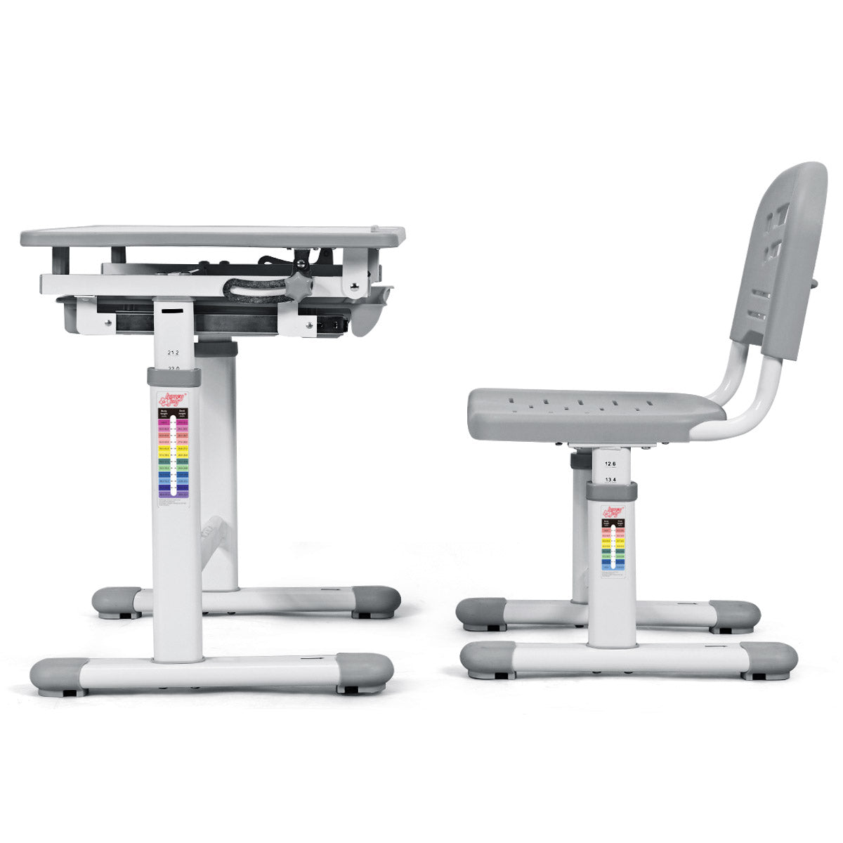 LIVSK Verstelbare Kinderbureau en Stoel Set - Kantelbaar Werkblad - Opberglade - Rugzakhaak - Duurzaam MDF - Grijs