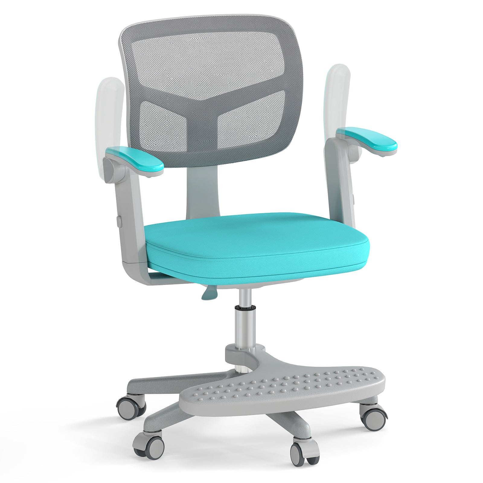 LIVSK Kindersudiestoel - Draaibare Zitting - Verstelbare Hoogte en Armleuningen - Ergonomische Netrugleuning - Turquoise