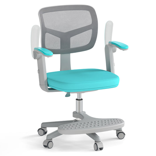 LIVSK Kindersudiestoel - Draaibare Zitting - Verstelbare Hoogte en Armleuningen - Ergonomische Netrugleuning - Turquoise