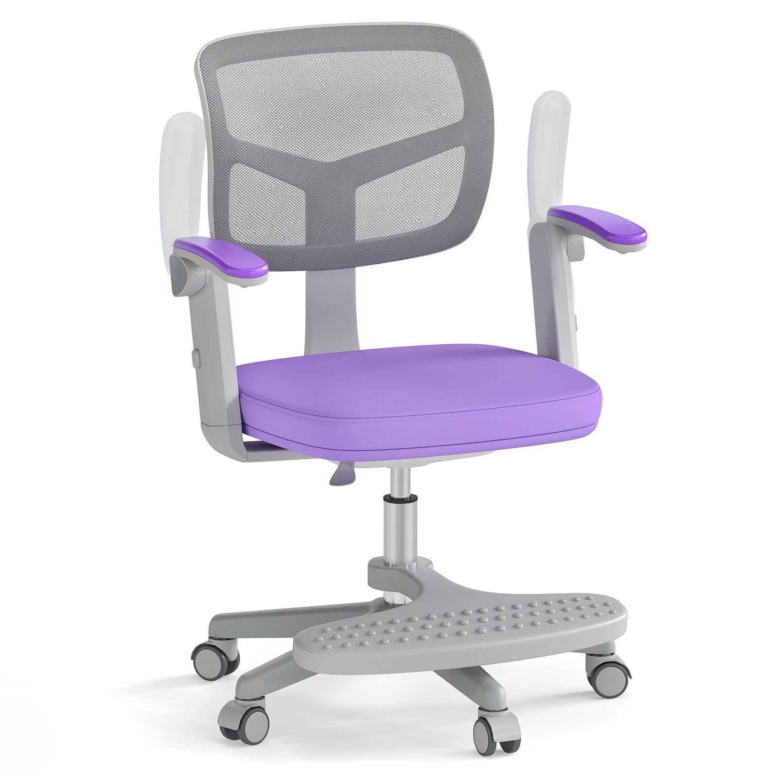 LIVSK Kinderstudiestoel - Draaibare Zitting - Verstelbare Hoogte - Ergonomische Rugleuning - Zacht Kussen - Tot 150 kg - Paars