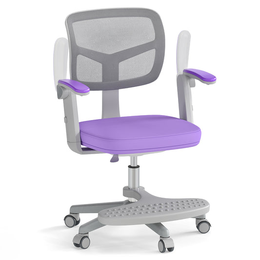 LIVSK Kinderstudiestoel - Draaibare Zitting - Verstelbare Hoogte - Ergonomische Rugleuning - Zacht Kussen - Tot 150 kg - Paars