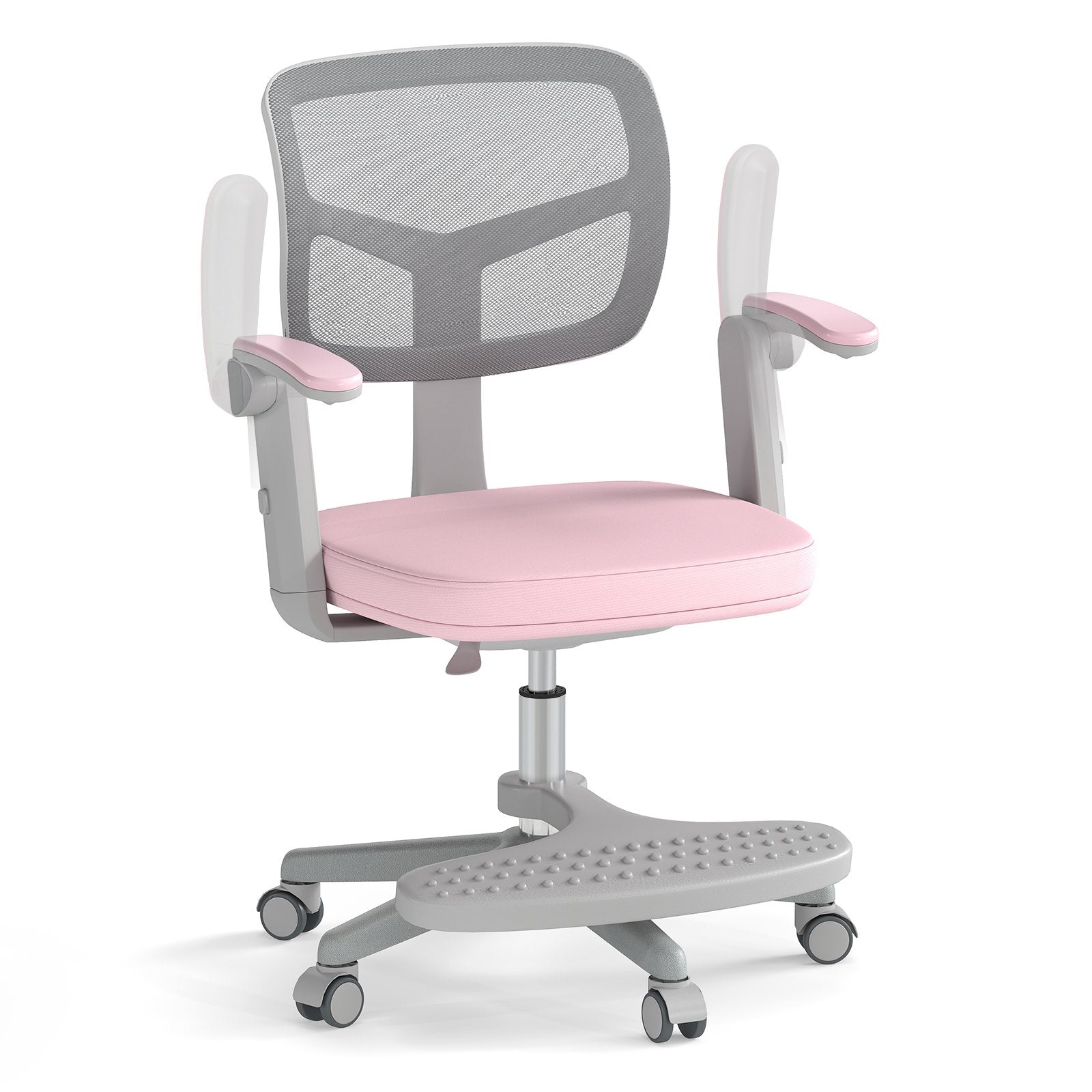 LIVSK Kinderstudiestoel - Verstelbare Hoogte 41-52 cm - Draaibaar met Ergonomische Rugleuning - Zacht Kussen - Roze