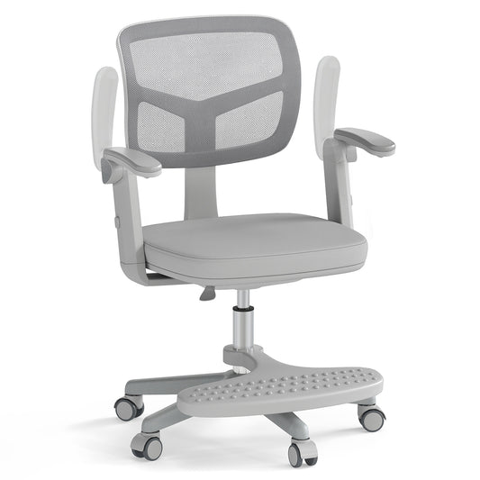 LIVSK Kinderstudiestoel - Verstelbare Zithoogte 41-52 cm - 360° Draaibaar - Ergonomische Netrugleuning - Grijs