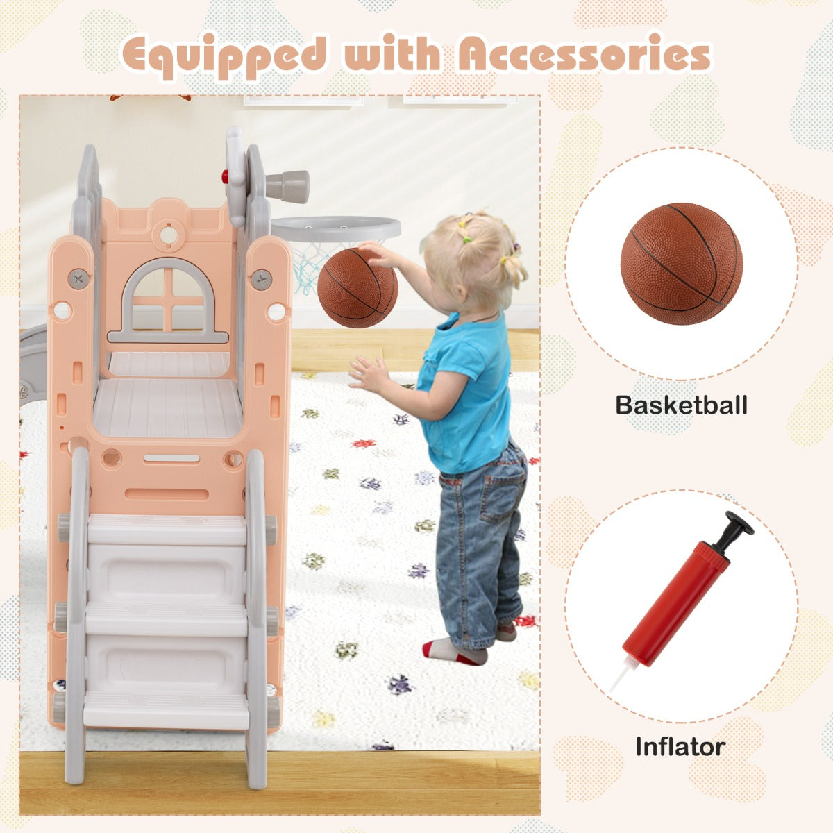 LIVSK 9-in-1 Peuterrutsche met Basketbalring - Veilig HDPE Materiaal - Inclusief Stuurwiel en Tunnel - Voor Kinderen 1+ -