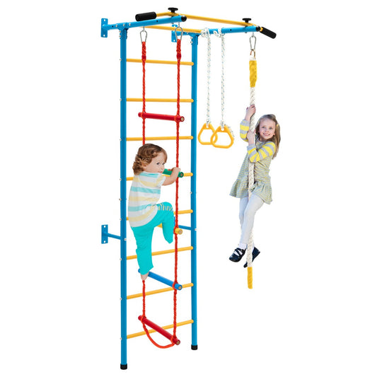 LIVSK Kinder Klimwand Set - Muurladder, Optrekstang, Touwladder en Ringen - Duurzaam Koolstofstaal - Voor Actieve Kinderen -