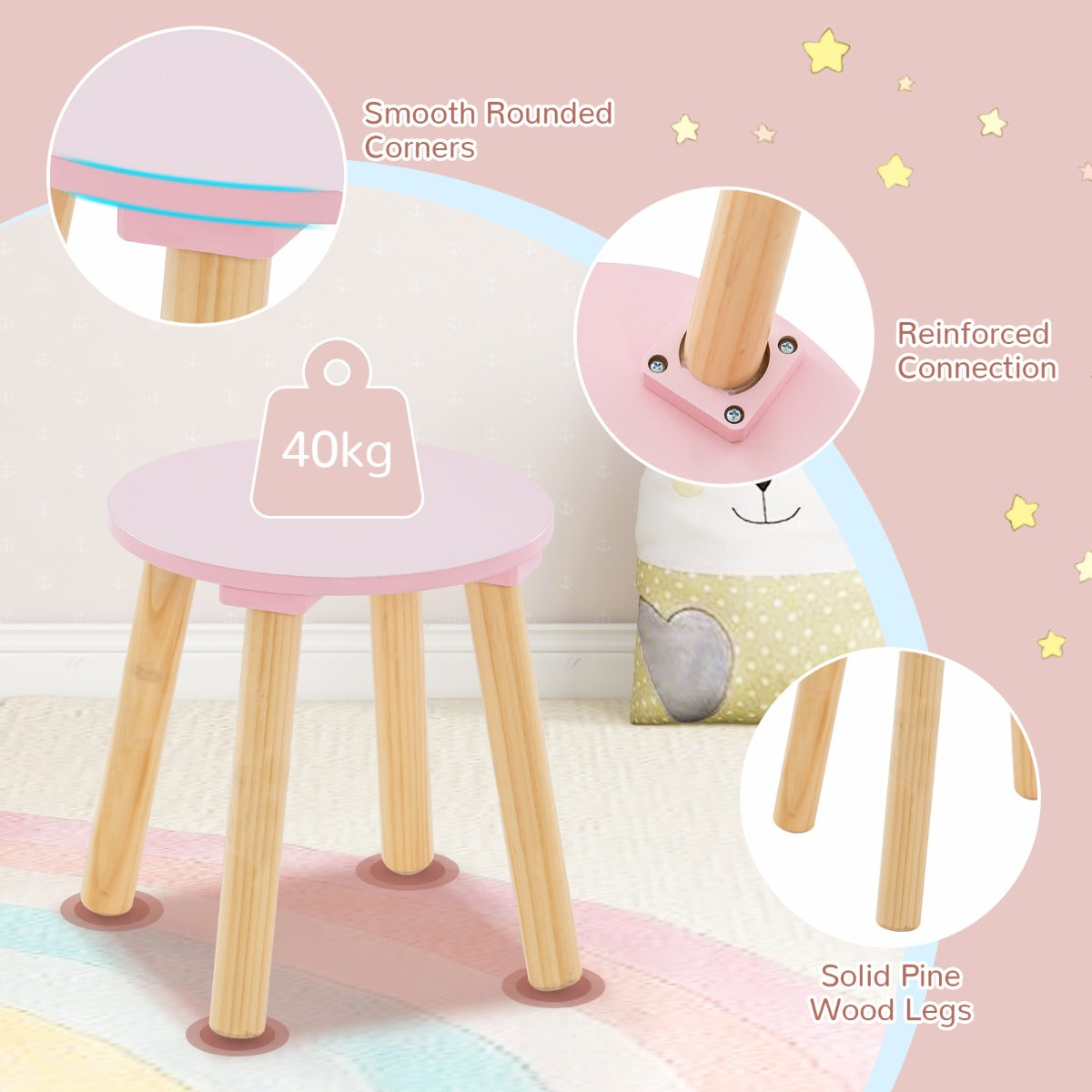 LIVSK 2-in-1 Kinderschminktafel Set - Afneembare Spiegel - Ruime Opbergruimte - Stevige MDF en Dennenhout - Voor Kinderen 3-7