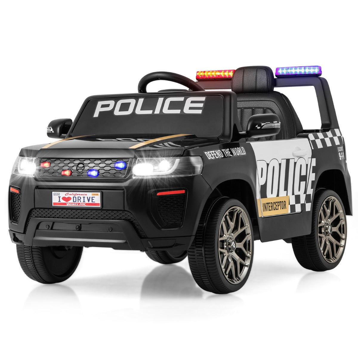 LIVSK Elektrische Politieauto - 12V Motoren - Afstandsbediening met Noodrem - LED - knipperlichten - Voor Kinderen van 3 - 8 Jaar