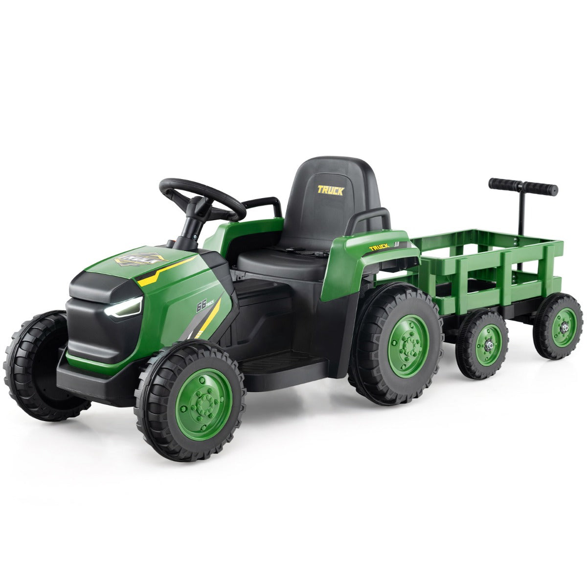 Livsk costway kinder rutsch traktor elektrofahrzeug mit abnehmbaren anhanger fernbedienung donkergroen