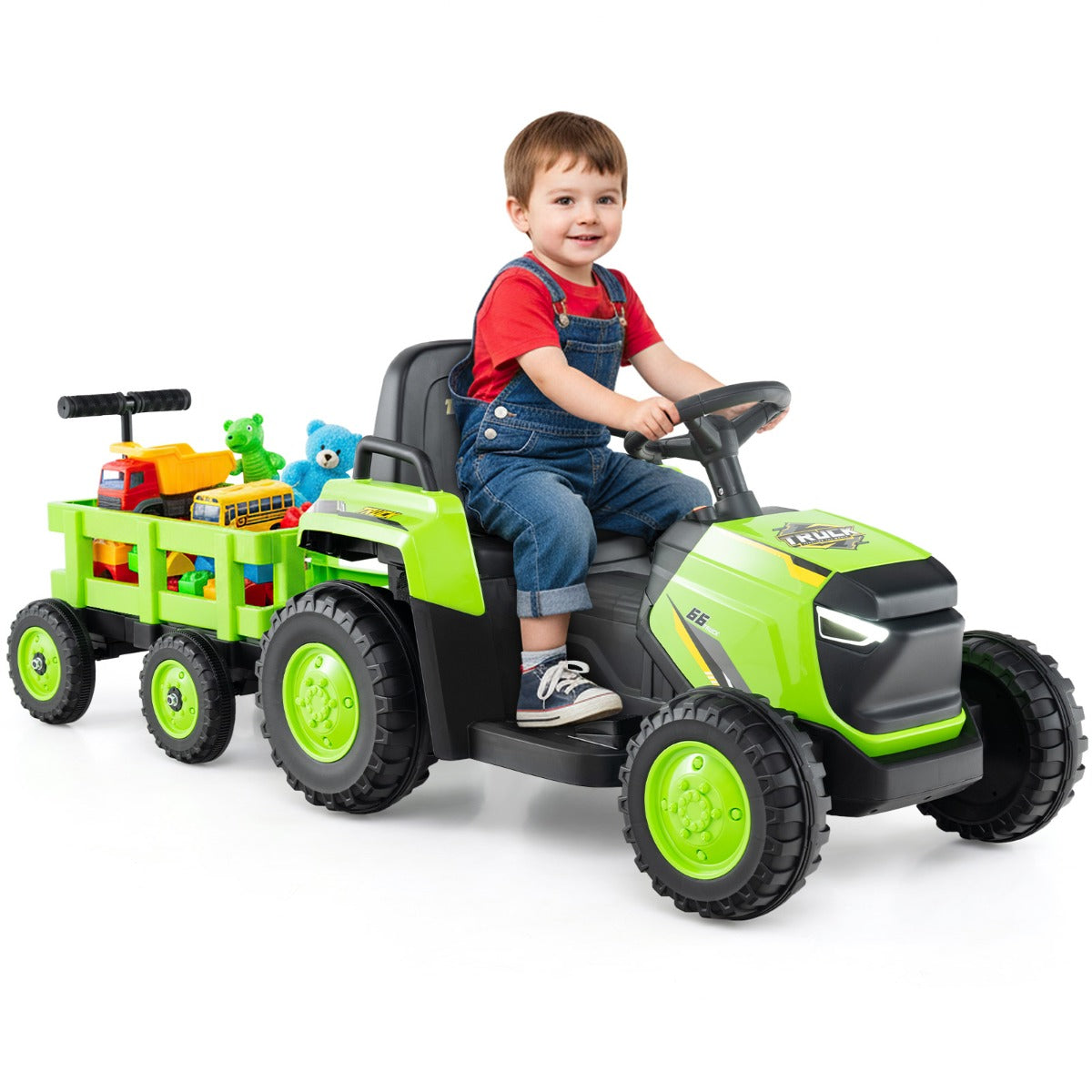 Livsk costway kinder rutsch traktor elektrofahrzeug mit abnehmbaren anhanger fernbedienung groen 1 1